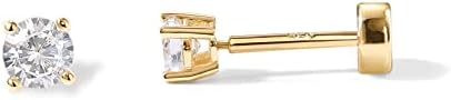 PAVOI 14K Gold Plated Solid 925 Sterling Silver Post Cubic Zirconia Stud Flat Back Earrings for Women | Cartilage Earring | Helix Piercing Jewelry | Small Stud Earrings for Women