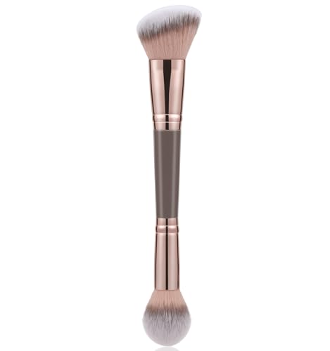 KINGMAS Foundation Makeup Brush, Double-ended Angled/Round Top Contour Brush for Beauty Blending Liquid Powder, Concealer Cream Cosmetics Blush Makeup Brush (Brown)