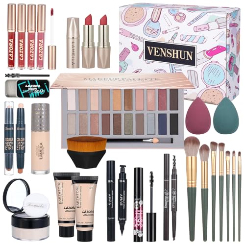Makeup Kit Full Kit for Women Makeup Kit Full Kit for Teenagers Eyeshadow Palette Lip Gloss Foundation Mascara Eyeliner Cosmetic Brushes Cosmetic Bag etc. (20Middle)