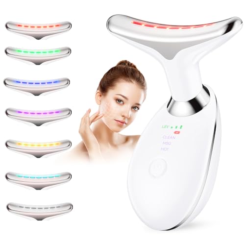 Neck Face Massager, 7- in -1 Multifunctional Facial Massager, Face Sculpting Tool for Skin Care, at-Home Face Tool with Vibration and Thermal, White