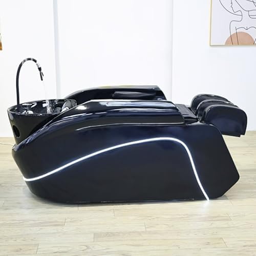 Salon Shampoo Bed-Massage Table with Black Modernity Design, Head Spa Equipment and Beauty Bed Includes Water Heater, Ceramic Shampoo Basin,Water Cycle(74.80IN)