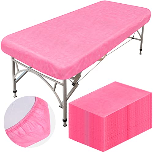 Mixweer 30 Pcs Oilproof and Waterproof Massage Table Sheets Fitted Spa 39 x 87 Inches Bed Cover Disposable Protective Sheets for Beauty Salon Skincare(Pink)