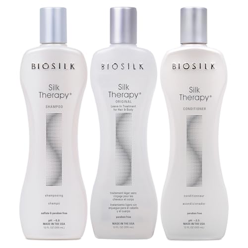 BioSilk 3-Piece Silk Therapy Shampoo, Conditioner & Serum Kit, Haircare For Incredible Shine, Sulfate, Paraben, & Cruelty-Free, 12 Oz (3 Products)