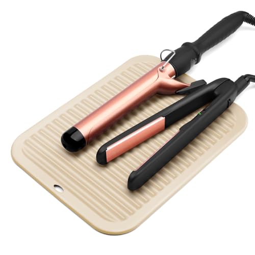 Beauty Tools, Large Heat Resistant Mat with Hook Loop Strips, Vanity Makeup Accessories, Hot Tools Straightener Mat, Iron Flat Appliances Hair Dryer Salon Tools Hair Stylist, Hot Iron Holster (Beige)