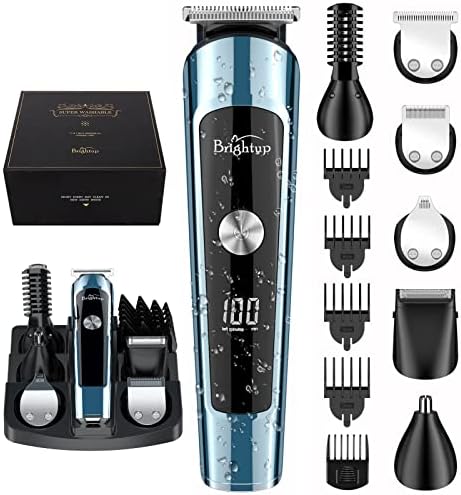 Brightup Beard Trimmer for Men, IPX7 Waterproof Mens Grooming Kit with Cordless Hair Clippers, Electric Razor with LED Display, Shavers for Mustache, Body, Face, Ear, Nose Hair Trimmer, Gifts for Men