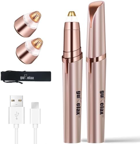 Eyebrow Trimmer for Women, Rechargeable Eyebrow Hair Remover, Painless Electric Razor with 2 x Replacement Heads, Eye Brow and Face Epilator Hair Removal (Rose Gold)