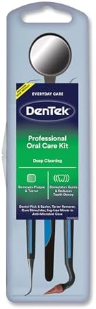 DenTek Professional Oral Care Kit, Advanced Clean- Portable, Multiple Tips, Dental Pick, Scaler, Stimulator, and Dental Mirror, White