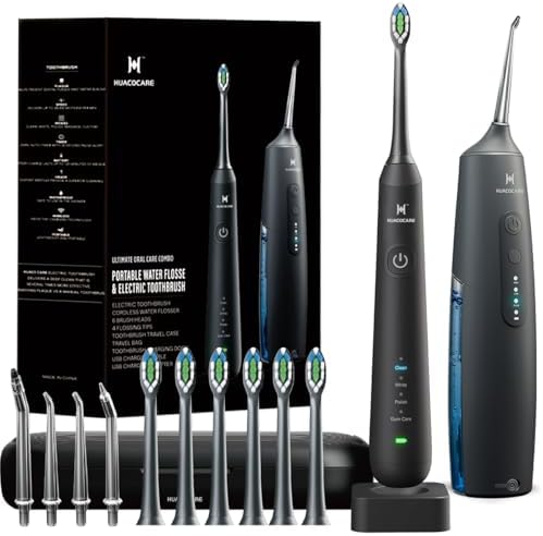 2-1 Oral Clean Kit- Water Dental flosser & Electric Toothbrush Combo- Brushing & Flossing- for Teeth Cleaning and Gum Health (Black)