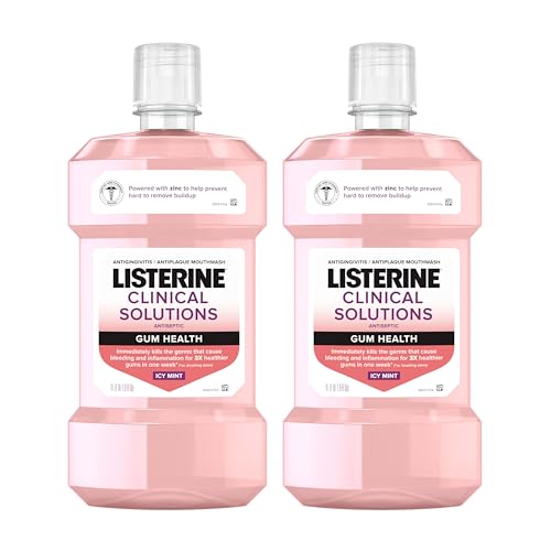 Listerine Clinical Solutions Gum Health Antiseptic Mouthwash, Antigingivitis & Antiplaque Oral Rinse Helps Prevent Buildup & Kills Germs for Healthier Gums, ICY Mint, Twin Pack, 2 x 1 L