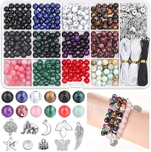 PAXCOO 473Pcs Stone Jewelry Making Kit Crystal Stone Bracelet Making Kit for Adults, Crystal Natural Stone Healing Beads for Jewelry Making, Bracelet Making