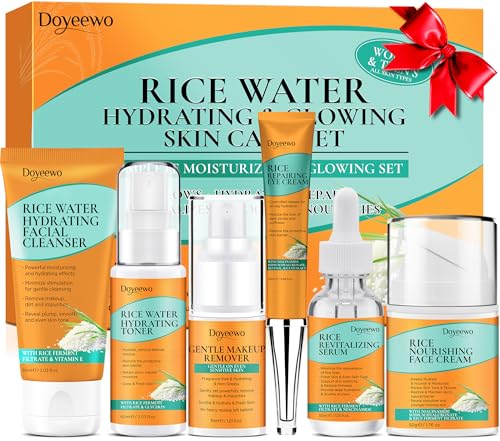 Women Wife Christmas Gift Ideas,Skin Care Set for Hydrating,Glowing,Anti-Aging Repairing,Rice Facial Skin Care Routine Kit for Women Teen,Skin Care Kit Skincare Gift Set,Womens Gifts for Christmas