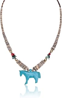 Horse .925 Sterling Silver Certified Authentic Carved Fetish Navajo Native American Natural Turquoise Graduated Melon Shell Coral Necklace