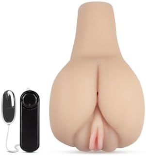 Soft Realistic Ass Male Masturbator - Ribbed Dual Entry Stroker - Multi Speed Wired Controller Bullet - Sex Toy for Men (beige)