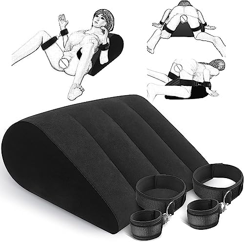 Sex Bondage Pillow Handcuffs Set Thigh Wrist Cuffs Triangle Position Support Pillow Inflatable Ramp Sex Furniture Couples Toy BDSM Bondage Restraint Kit Adult Sex Toys for Women and Couples