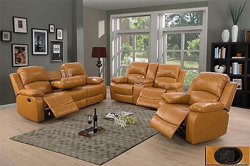 A Ainehome Living Room Furniture Set Leather Recliner Sofa Set Loveseat Chair Furniture Sofa Set for Living Room/Small Space/Rv/House/Office/Theater Seating (A-Ginger Leather, 3 Piece Set)