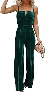 BLENCOT Sleeveless Velvet Jumpsuits For Women V Neck Spaghetti Straps Wide Leg Long Pants Dressy Rompers Winter Overalls S-XL