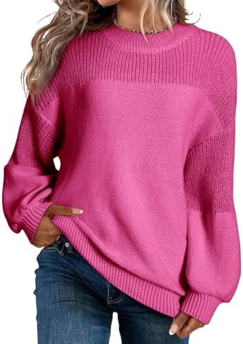 Dokotoo Women's Casual Long Sleeve Sweaters Loose Crewneck Knit Solid Pullover Sweater Jumper Tops