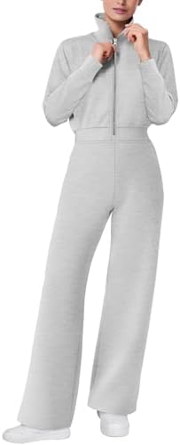 SAMPEEL One Piece Jumpsuits for Women Casual 2024 Fall Fashion Half Zip up Travel Airplane Vacation Outfits Wide Leg