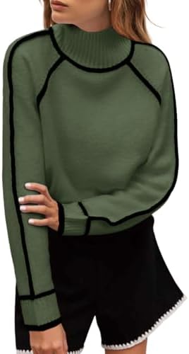 MEROKEETY Women's Mock Neck Pullover Sweater Long Sleeve Color Block Chunky Knit 2024 Trendy Winter Clothes
