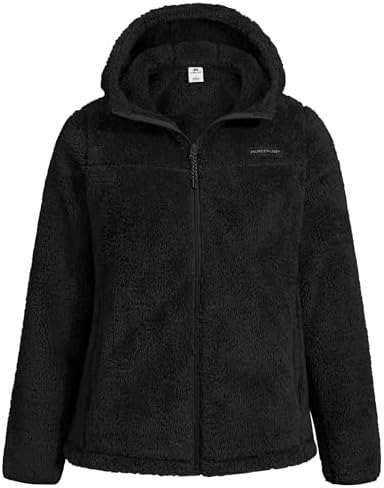 Pioneer Camp Women's Fuzzy Fleece Jacket Full Zip Up Lightweight Warm Soft Fleece Coat with hood for Spring Fall Winter