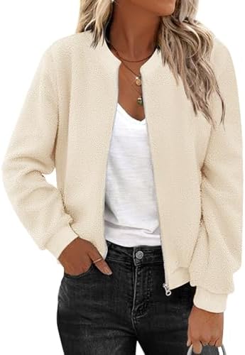 Zeagoo Women's Sherpa Fleece Jacket Long Sleeve Faux Fuzzy Casual Zip Up Bomber Coat