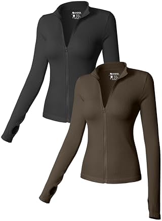 OQQ Womens 2 Piece Long Sleeve Tops Stand Neck Front Zipped Stretch Fitted Underscrubs Tee Shirts Tops