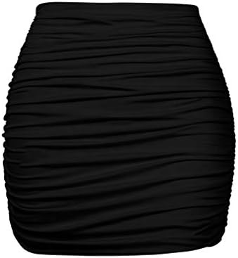 YMDUCH Women's Sexy High Waist Solid Tight Ruched Bodycon Mini Club Skirt