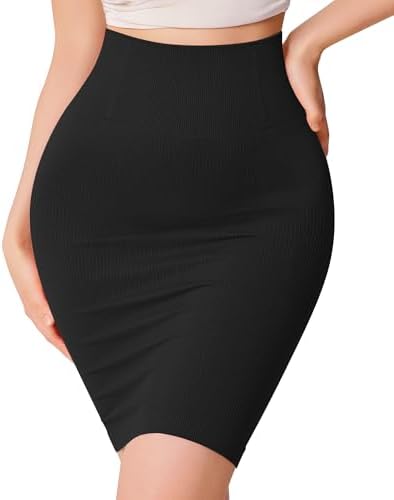 BRABIC High Waisted Mini Pencil Skirts for Women Tummy Control Bodycon Ribbed Short Skirt with Built in Thong