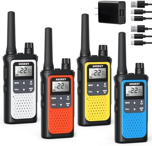 Walkie Talkies for Adults Long Rang NOAA Weather Alerts, Rechargeable Walkie Talkies 2 Way Radio 22 FRS Channel with 1800mAh Li-ion Battery Charger USB-C Cable Outdoor Cruises Camping, 4 Pack