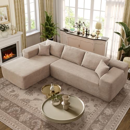 Modular Sectional Sofa Couch,L-Shape Upholstered Cloud Couch,Modern Minimalist Couches for Living Room,Free Combination Deep Seat Corner Couch (Camel, Corduroy,Left Facing Chaise)