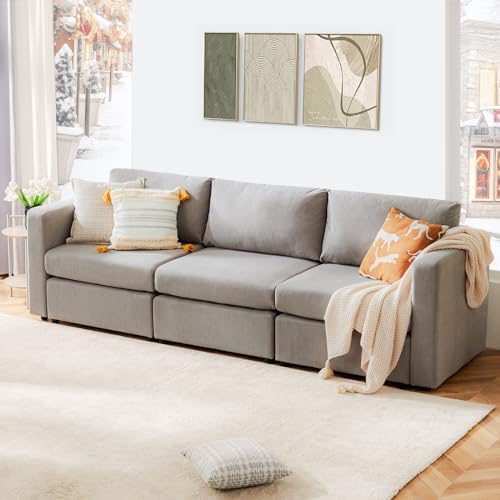 DUMOS Convertible Soft Deep Modern Modular Sectional Couch for Living Room Apartment Lounge, Comfy Liner Fabric, Basic Shape Sofa-3 Seat, Gary