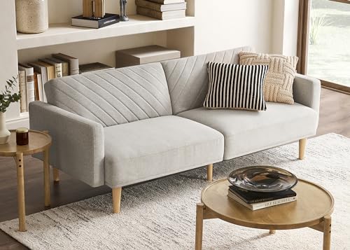 mopio Futon Sofa Bed, Couch, Small Sofa, Sleeper Sofa, Loveseat, Mid Century Modern Futon Couch, Sofa Cama, Couches for Living Room (Light Gray Fabric)