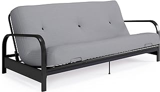 DHP Brax Black Metal Arm Full Size Futon Frame with 6” Thermobonded High Density Polyester Fill Mattress, Herringbone
