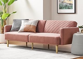 mopio Futon Sofa Bed, Couch, Small Sofa, Sleeper Sofa, Loveseat, Mid Century Modern Futon Couch, Sofa Cama, Couches for Living Room (Old Rosa Velvet)