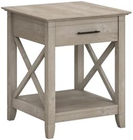 Bush Furniture Key West Small End Table with Storage Modern Farmhouse Accent Shelf for Living Room in Washed Gray