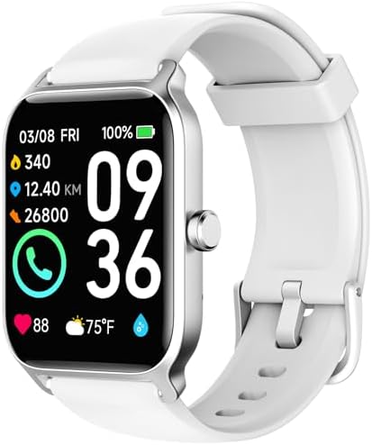 Smart Watch for Women with Text and Call,Alexa Built-in,[24H Heart Rate Sleep Blood Oxygen Monitor],5ATM Waterproof,100 Sports Modes 1.8" Mens Watches for iOS&Android Birthday Gifts White