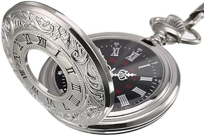 Hicarer Vintage Pocket Watch Steel Men Watch with Chain (Silver)