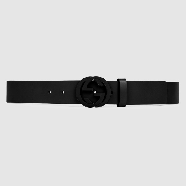Gucci Black Leather 38MM Belt with Black Interlocking G