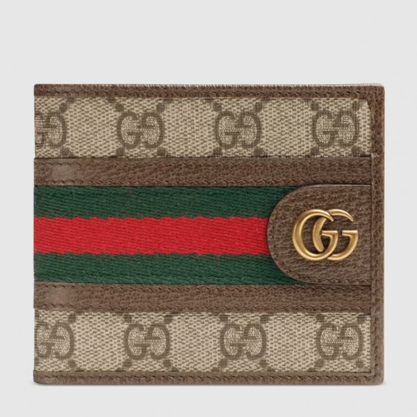 Gucci Ophidia GG Bi-fold Wallet with Brown Leather Trim