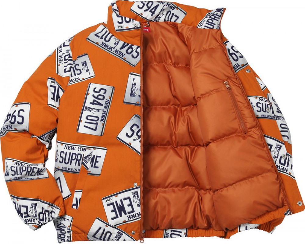 A+ Replica Supreme License Plate Puffy Jacket